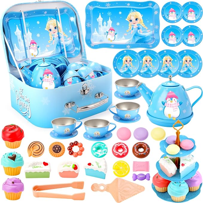 INNOCHEER Tea Party Set for Little Girls Toys, Toys for Kids, Tea Sets for Toddlers 3-5, Pretend Play Kitchen Toy, Birthday Christmas Princess Gifts Toys for 3 4 5 6 7 + Year Old Girls