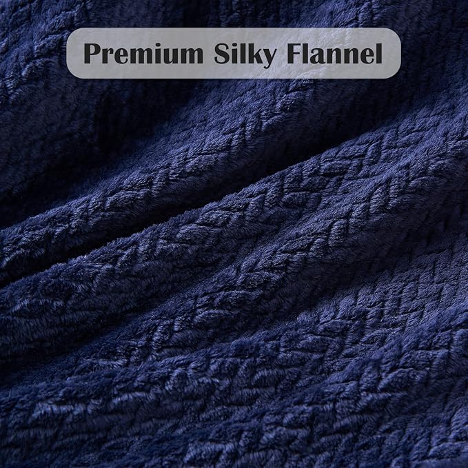 NEWCOSPLAY Fleece Leaves Pattern King Blanket, Dark Navy, 90"x110" | Super Soft Throw Blanket, Lightweight Cozy Bed Sofa Blanket, Premium Silky Flannel Fleece, Travel Blanket for All Season Use