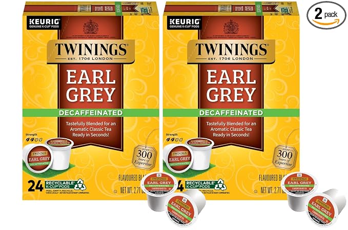 Twinings of London Decaffeinated Earl Grey Tea K-Cups for Keurig, 24 Count (Pack of 2)