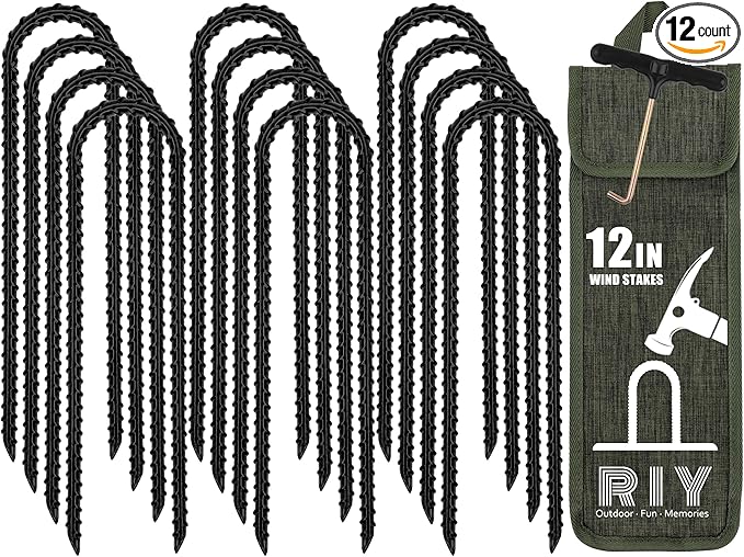RIY Trampoline Stakes Anchors High Wind Heavy Duty Tent Stakes 12 Inch Ground Anchor Trampoline Accessories with T Hook