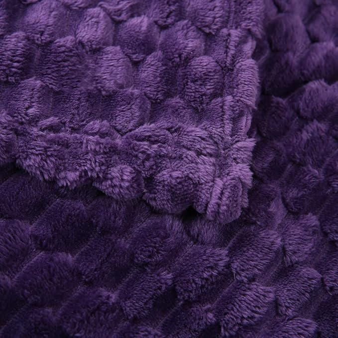 Puncuntex Deep Purple Throw Blanket 108"×90" Fuzzy 3D Jacquard Decorative | Flannel Fleece Super Soft Plush Cozy Blanket for Couch Sofa Chair Lightweight