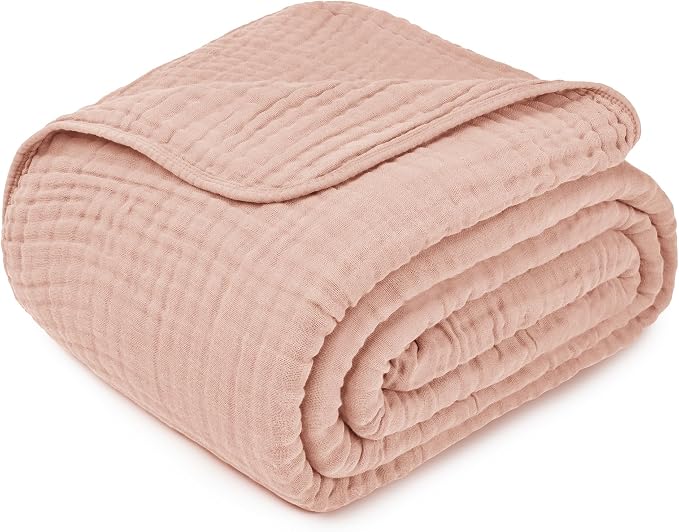 Comfy Cubs Adult Muslin Blanket 108x90” King Swaddle Blankets, Blush | 6 Layer Soft, Breathable & Lightweight Muslin Adult Blanket - Machine Washable & Designed in the US Bedding for All Seasons