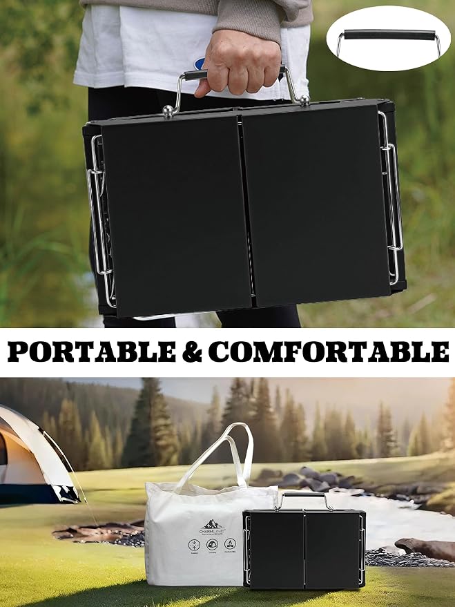 Charmline 15x11 inches Portable Charcoal Grill, Compact Portable BBQ Grill, Tabletop Charcoal Grills for Camping, Picnics, Gardens and Beach Parties, Black