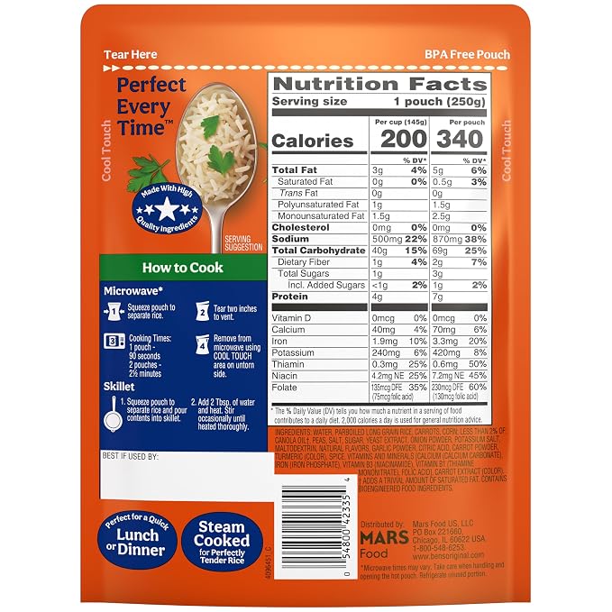 BEN'S ORIGINAL Ready Rice Garden Vegetable Flavored Rice, Easy Dinner Side, 8.8 oz Pouch (Pack of 6)