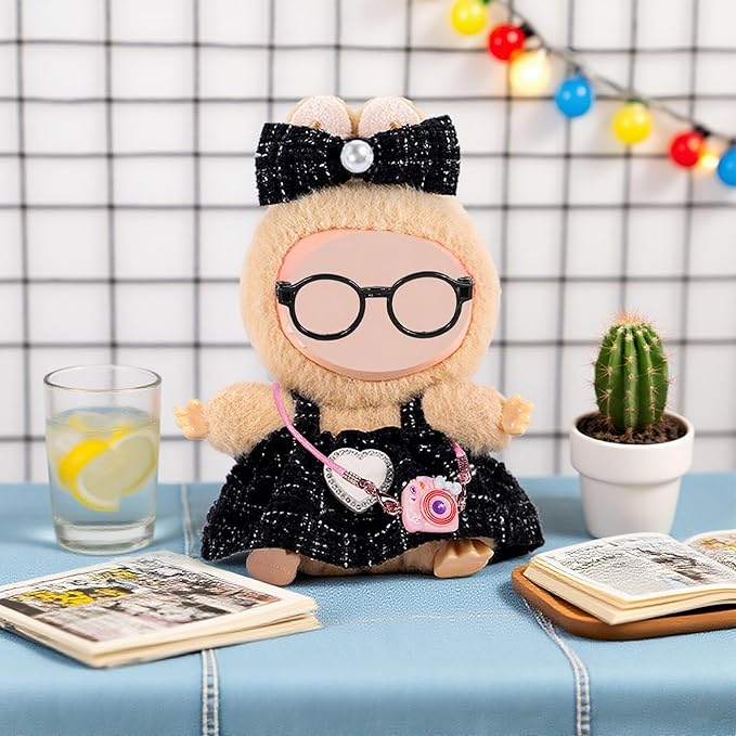Fashion 17cm Chic Doll Clothes Accessories Set Include: 1 Hairpin, 1 Dress, 1 Glasses, 1 Bag and 1 Shoes for Dress up Your Dolls (Doll Not Included), Chic #Black