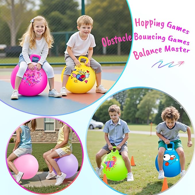 ZOOJOY 6pcs Hopper Balls for Kids 3-8, 18In Bouncy Ball with Handle, Sit on Hopping Toys for Sport/School/Team Active Play, Hippity Hop Ball for Indoor Outdoor Games with Pump