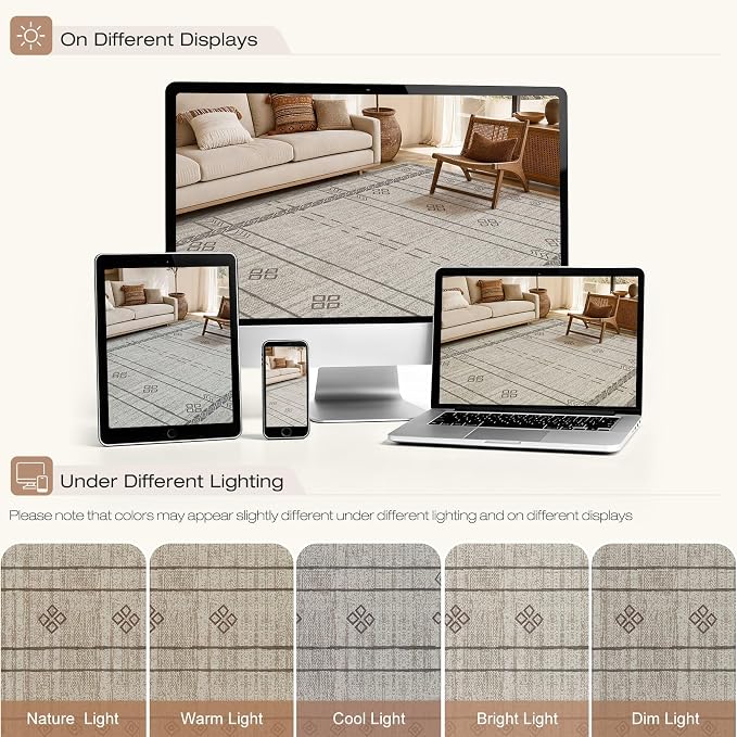 cotiled 5x7 Area Rugs Living Room Rug: Washable Boho Rugs with Non Slip Backing Large Soft Indoor Stain Resistant Carpet for Bedroom Farmhouse Dining Room Lightweight Home Decor Grey Brown