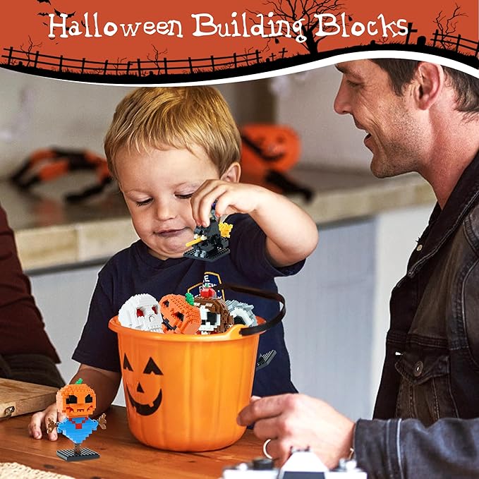 6 Pack Mini Halloween Building Blocks,Halloween Building Toys Set or Kids, Halloween Toy Building Sets, Halloween Mini Building Block Sets for Boys or Girls 8+