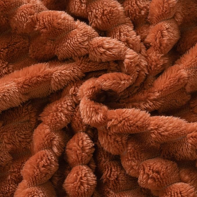 Puncuntex Burnt Orange Throw Blanket 90"×90" Fuzzy 3D Jacquard Decorative | Flannel Fleece Super Soft Plush Cozy Blanket for Couch Sofa Chair Lightweight