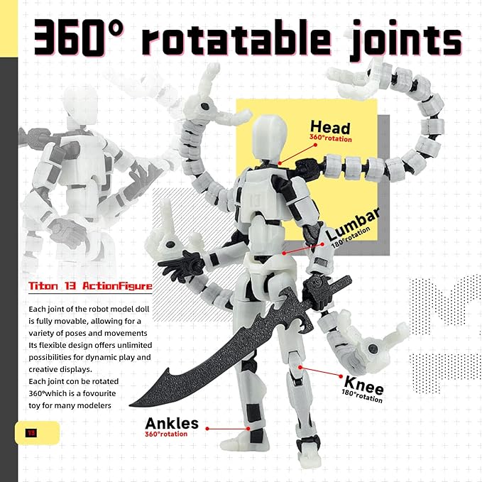 Assembly Completed T13 Action Figure 3D Printed Multi-Jointed Movable T 13 Nova 13 Robot 13 Action Figure Desktop Decorations for Game Lovers (Night Light, 7.2 Inch)
