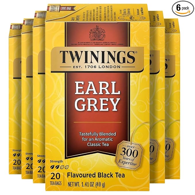 Twinings Earl Grey Black Tea Individually Wrapped Bags, 20 Count (Pack of 6), Flavoured with Citrus and Bergamot, Caffeinated, Enjoy Hot or Iced, 120 Teabags