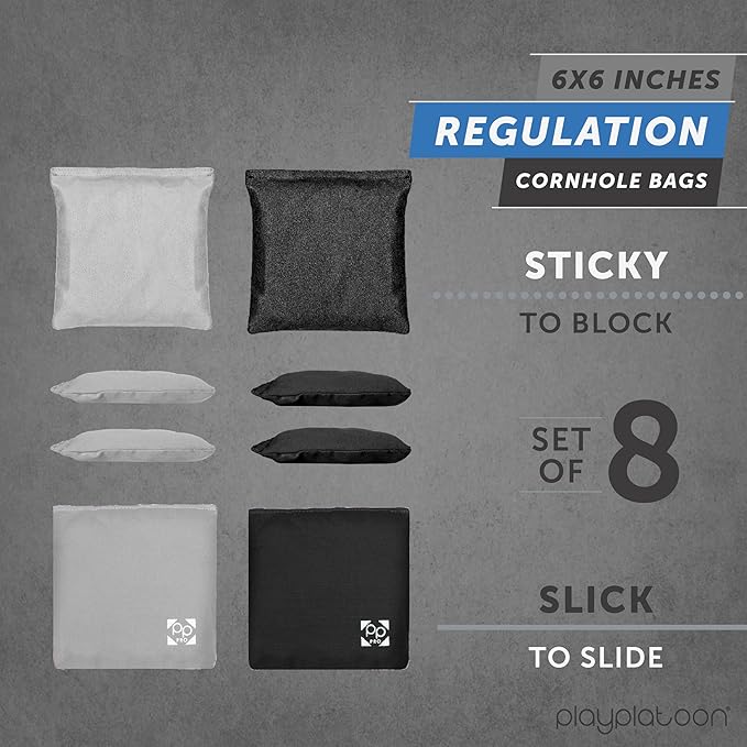 Professional Cornhole Bags - Set of 8 Regulation All Weather Double Sided - Sticky Side/Slick Side Bean Bags for Pro Corn Hole Game