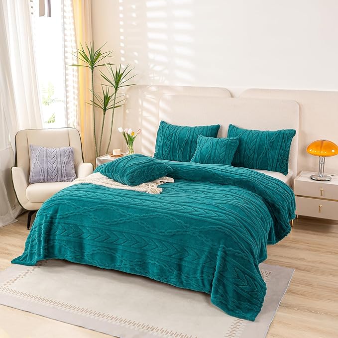 YUSOKI Sherpa Fleece Queen Size Blanket, Teal, 90"x90" | 3D Stylish Design,320GSM, Non-Shedding, Lightweight for All Season Use, stays fluffy after repeated washes, Perfect Gifts