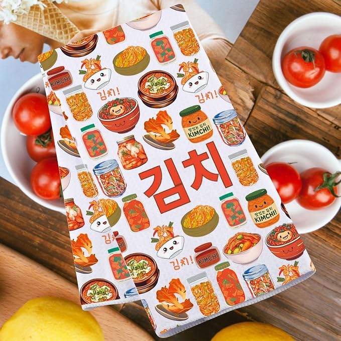 JNIAP Korean Kimchi Kitchen Towel Kimchi Lover Gift Korean Chef Gift Korean Food Dish Towel Kimchi Hand Towels (Kimchi kt)