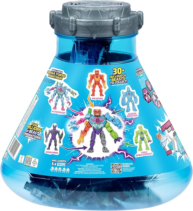 MRBEAST LAB Hybrids Mega Pack, Reveal Different Hybrid Parts to Create 5 Mix & Match Action Figures, Including a Mega Torso Panther Experiment to Reveal Hybrid's Real Colors, Collect 30+ Beasts