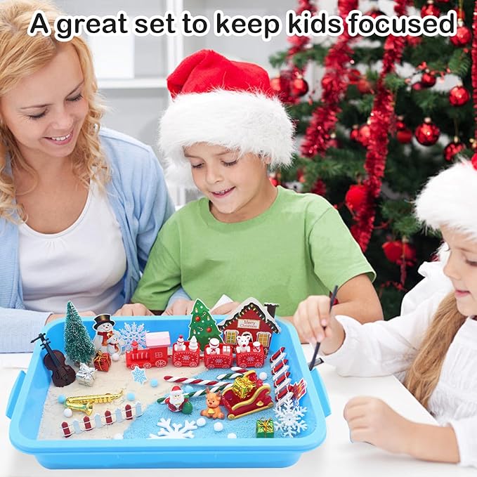 Christmas Sensory Bin Toys,Winter Polar Sensory Bin,Creativity Toy Sensory Bin with Xmas Figurine Ornaments,Stocking Stuffers Gifts