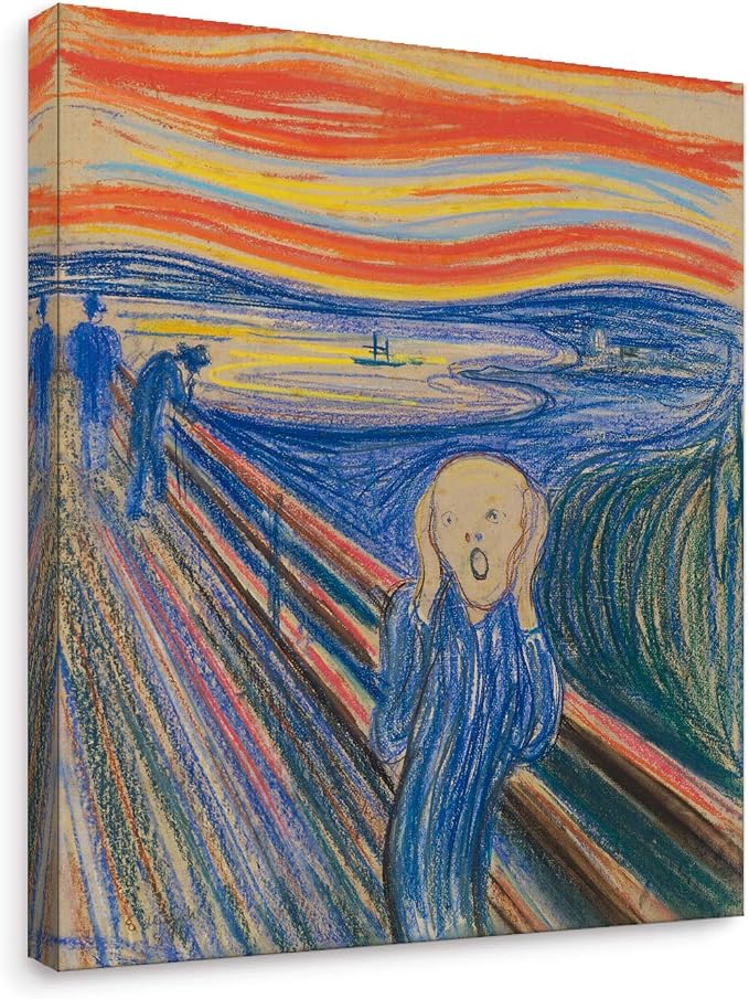 Niwo ART - The Scream, World's Most Famous Paintings Series, Canvas Wall Art Home Decor, Gallery Wrapped, Stretched, Framed Ready to Hang (16"x12"x3/4")