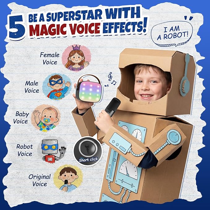 Mini Karaoke Machine with 2 Wireless Microphones for Kids Adults, Portable Bluetooth Speaker, 2026 Top Birthday Gift for Boys Girls 3, 4, 5, 6, 7, 8, 9, 10, 12+ Years Old Grandkids Present (Black)