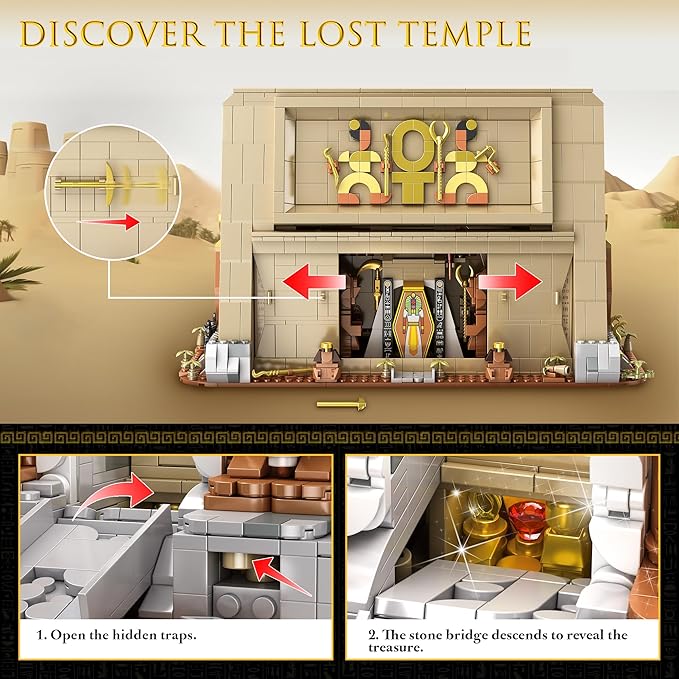 SpblastB Temple Building Set for Adults, Egyptian Architecture Building Blocks with Hidden Mechanisms, Famous Landmark Collection Home Décor Model Building Kit, 2666Pcs