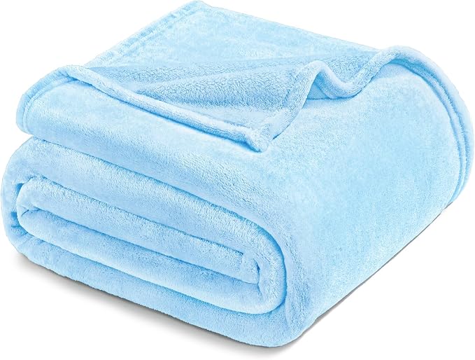 Exclusivo Mezcla Soft Fleece Blanket Twin Size for Bed, Ice Blue | 60x80 Inches, Double-Sided Brushed Flannel, Lightweight Plush Cozy Blanket for Home Decor, All Season, Machine Washable