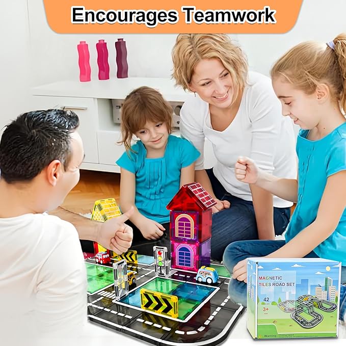 42pcs Magnetic Tiles Road, Magnetic Building Blocks City Construction Toys for 3+Year Old Boys Girls, Kids Montessori Toys for Toddler, STEM Learning Gifts