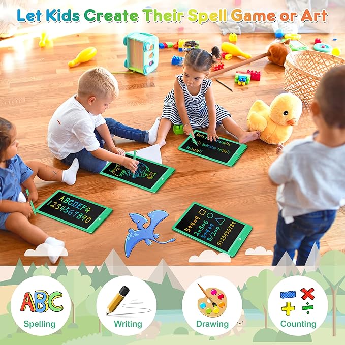 FLUESTON LCD Writing Tablet, Doodle Board Toys Gifts for 3-8 Year Old Girls Boys, 10 Inch Colorful Electronic Board Drawing Pad for Kids, Gifts for Toddler Educational Learning Travel Birthday, Green