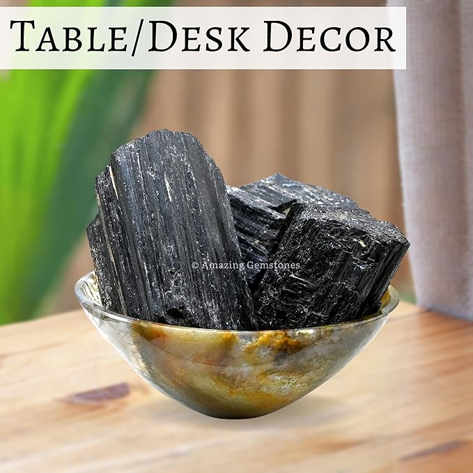 Amazing Gemstone Black Tourmaline Crystals Rough Stone in Bulk, 1/2lb Large Pieces Turmalina Negra Piedra Originales, Large Black Tourmaline Crystal Healing Stones for Protection