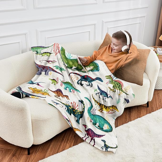 Wajade Dinosaur Blanket for Boys, Soft Fleece Kids Blanket for Couch Sofa Bedroom, Toddler Cute Dinosaur Throw Blanket Gifts for Birthday Christmars Easter Halloween, 60"x80"
