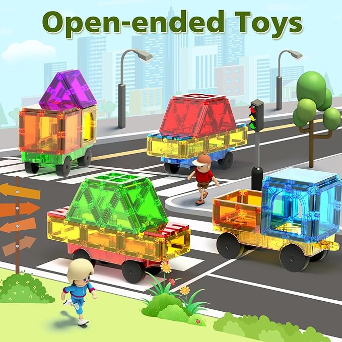 Magnetic Tiles Cars Construction Set, Magnetic Building Blocks Cars Toy for Kids Ages 4-8 3-5 Magnet Bricks Truck Kit Educational Sensory Toys Gifts for 3+ Year Old Boys & Girls
