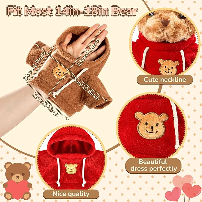 Junkin 5 Pcs Bear Clothes Tee Hoodie Fit 14-18 Inches Bears Sublimation Stuffed Animal Cute Tiny DIY Toy Make Your Own Plush Doll Clothes (Cute Color)