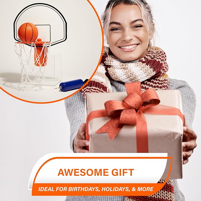 Mini Basketball Trash Can Hoop Set – Clip-On Hoop with Backboard, Inflatable Ball & Pump – Indoor Office Desk or Dorm Game for Kids & Adults, Fun Gift Idea for Home or Work