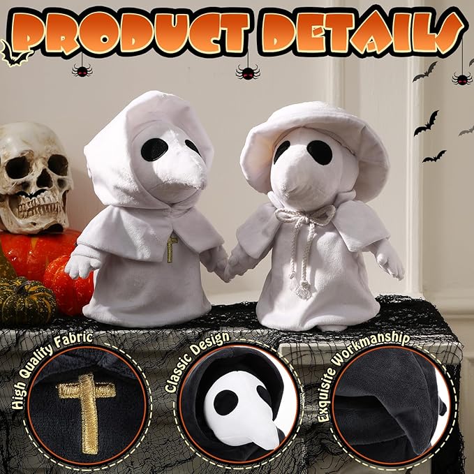 HyDren 2 Pcs Halloween Plague Doctor Plush 12 Inch Raven Doctor Horror Plague White Plushie Dolls Soft Stuffed Animals Gifts for Halloween Christmas Collectible Horror Decors