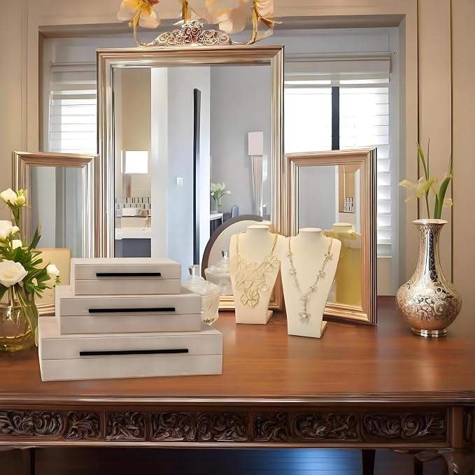 Decorative Boxes with Lids, Set of 3 Faux Leather Decorative Box, Large Modern Decorative Boxes with Lids for Home Decor, Photo Boxes, Organizer Box (Ivory)