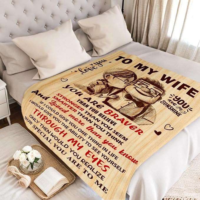 Anniversary Romantic Gifts for Women, To My Wife Blanket from Husband | Birthday Gifts for Wife - I Love You Gift for Her - Christmas Valentines Mothers Day Gift Ideas - Wife Blanket 50"x60"