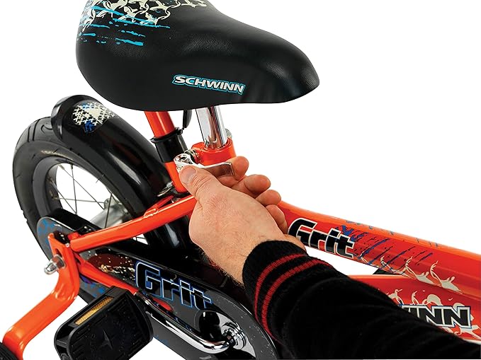 Schwinn Petunia and Grit Bike, 12 Inch Bike for Kids Ages 2-4, Orange, Teal, Pink or Blue, Steerable Beginner Bicycle with Training Wheels, Parent Push Handle, Rear Coaster Brake, Adjustable Seat