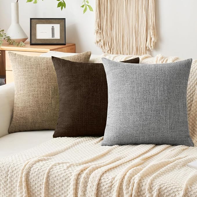 MIULEE Pack of 2 Decorative Linen Burlap Pillow Covers Farmhouse Boho Accent Pillowcases Modern Home Decor for Couch Sofa Bedroom Living Room 18x18 Inch Reddish Brown