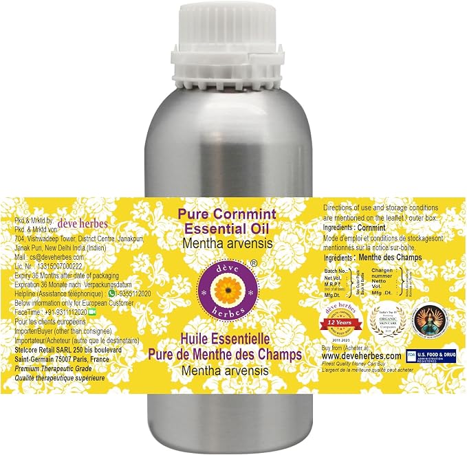 Deve Herbes Pure Cornmint Essential Oil (Mentha arvensis) Steam Distilled 1250ml (42 oz)