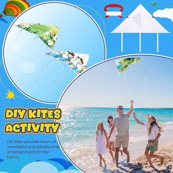Syhood 50 Pcs DIY Kites for Kids Making Kit 20 Inch Summer Decorating Coloring Kites with Watercolor Pens and String Making Craft Kits for Outdoor Game and Activities