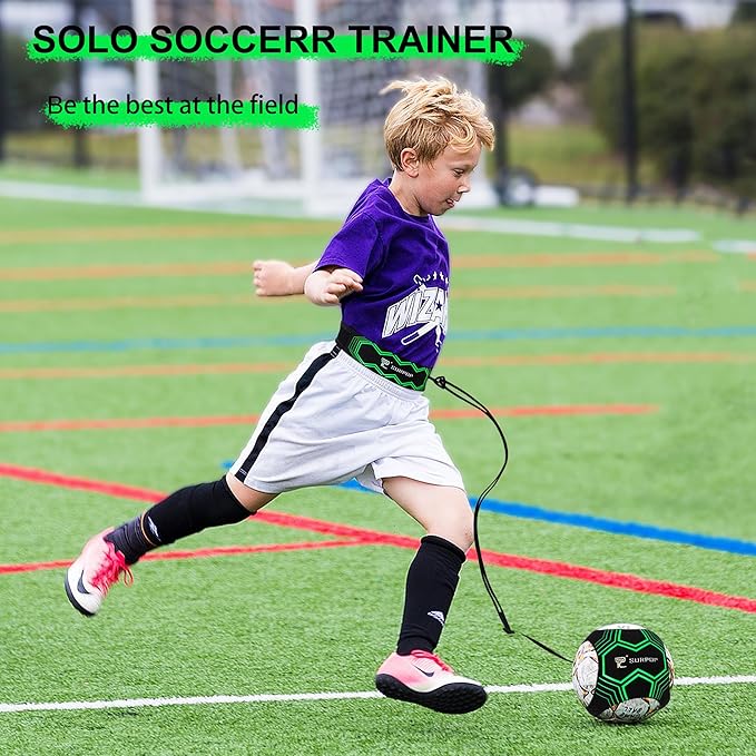 Surpop Soccer/Volleyball/Rugby Trainer, Football Kick Throw Solo Practice Training Aid Control Skills Adjustable Waist Belt for Kids Adults