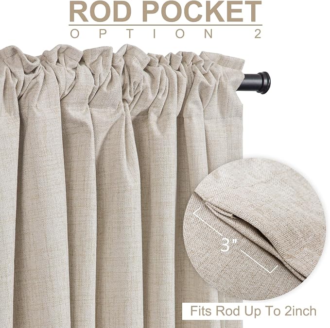 100% Blackout Shield Linen Blackout Curtains for Bedroom 120 Inches Long, Back Tab/Rod Pocket Living Room Drapes, Thermal Insulated Blackout Curtains 2 Panels Set, 50" W x 120" L,Cream
