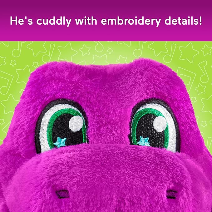 Barney’s World Toddler Toys by Fisher-Price, Barney Tall Plush, 10.5 -inch Figure with Sounds, Soft Texture for Play, Kids Ages 2+ Years