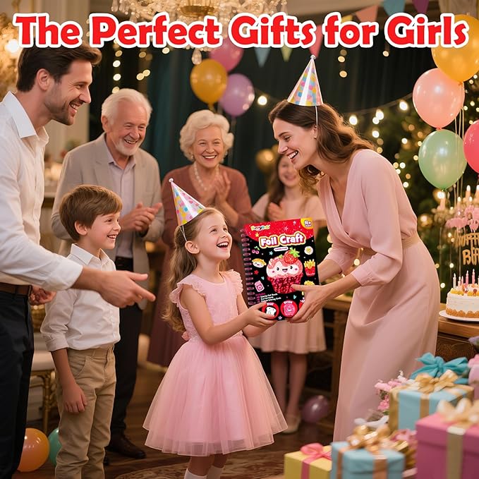 FUNNYB&G Foil Art Crafts for Kids Ages 4-8: Valentines Crafts for Kids 2026,Birthday Gift for Girls,Art and Crafts Supplies,Party Favors,Creative Toys for Girls Boys 4 5 6 7 8 9 Years Old(Food)