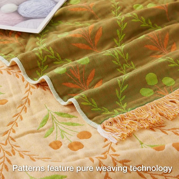 100% Cotton Boho Throw Blanket for Home Decor – Classic Farmhouse Quilt Bedding, Muslin Blankets for Adults, Vintage Woven Decorative Blanket for Couch, Bed Layering Use, Vintage Floral, 60"x80"
