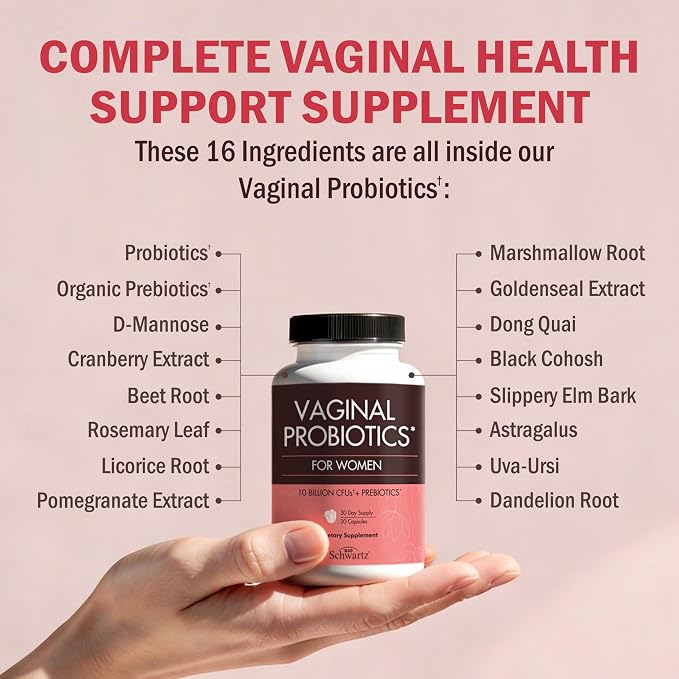 BioSchwartz Vaginal Probiotics for Women Supplement with Prebiotics Lactobacillus Crispatus - Supports Women's Health by Promoting Healthy Vaginal Odor, Flora, PH Balance - 30 Day Supply, 30 Capsules