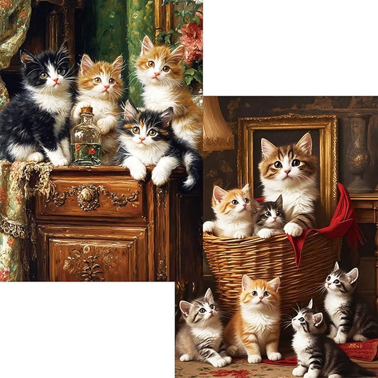 Cozy Cat Party Jigsaw Puzzles for Adults 1000 Pieces, 2-Pack Cute Kitten & Living Room Scene Puzzle, 1000 Piece Puzzle for Adults, Charming Home Decor, Purrfect Stress Relief