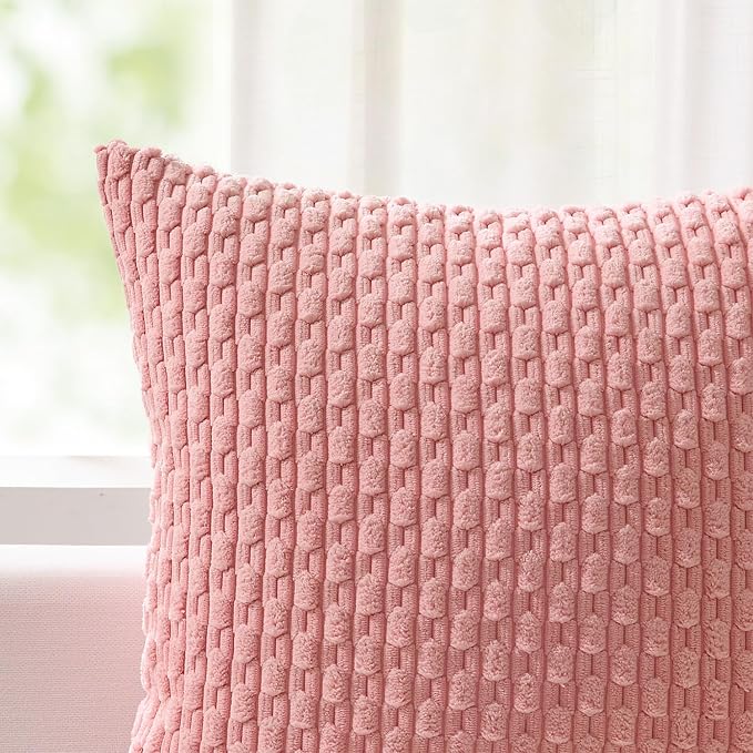 Kevin Textile Soft Corduroy 14"x24" Lumbar Pillow Cover 1 Pack, Dark Pink | Boho Stripe Plush Corduroy Decorative Oblong Cushion Cover Modern Farmhouse Home Decor for Sofa Couch Bed Chair