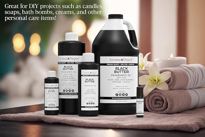 Aroma Depot Black Butter 4 oz. Fragrance Oil I Perfume I Skin Oil I Scented. DIY Projects Such as Candles, Bath Bombs, Body Butters, Creams & Lotions. Few Drops in The Diffuser, Burners, or Warmers.