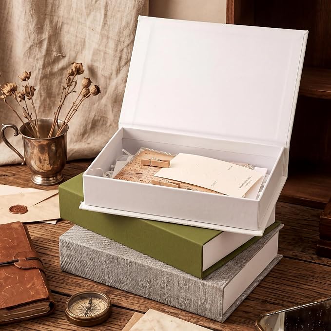 Tioncy 3 Pcs Decor Linen Faux Book Box Set Aesthetic DIY Fake Linen Book Box for Decor Storage Cafe Table Bookshelf Gift Home Keepsake(8.6 x 5.9 x 1.8 Inch,Olive Green)