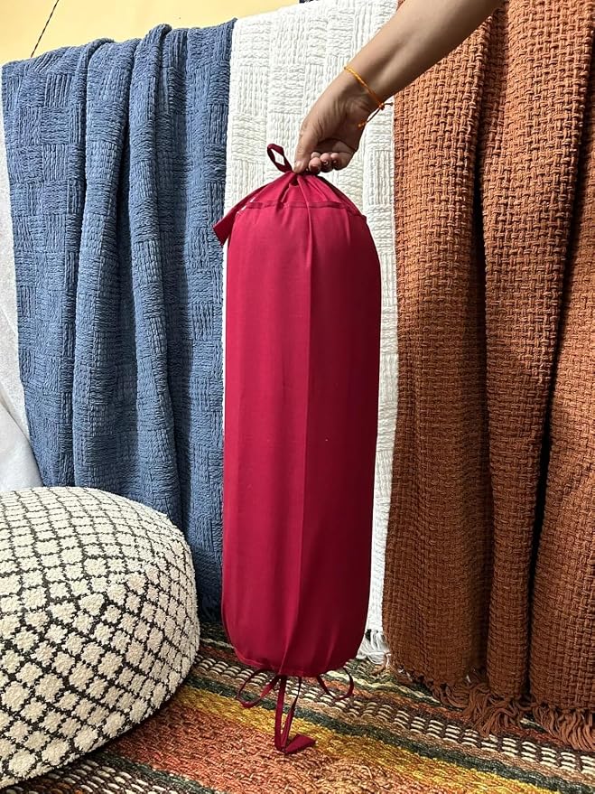 Round Bolster Cover Cervical Neck Roll Cotton Pillowcase for Cylindrical Pillow with Drawstring Closure Neck Pillow case 6" x 18" (15 x 45 cm) Burgundy