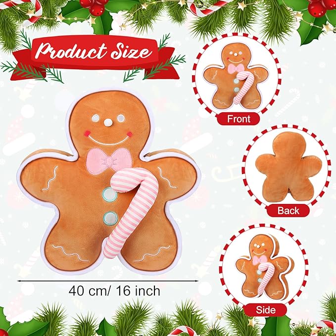 Liliful Christmas Plush Stuffed Gingerbread Man Toy 16 Inch Soft Aesthetic Gingerbread Man Pillow Stuffed Xmas Toys for Christmas Party Favors Decorations(Plush)